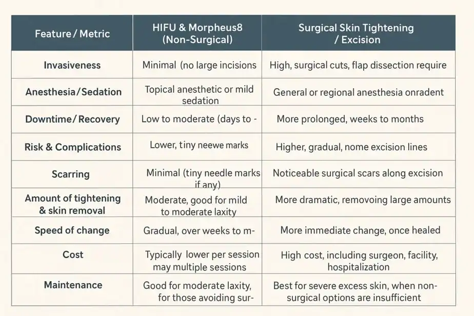 Table showing benefits of Lipo Freeze 2 U Oakham treatments for skin tightening following weight loss injections.